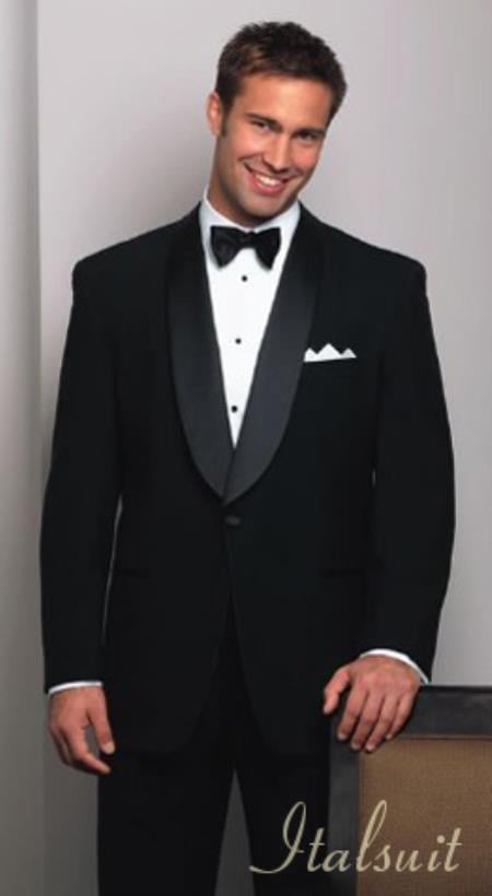 Men's One Button Shawl Collar Super 150's Black Tuxedo Extra Fine Wool - 58R