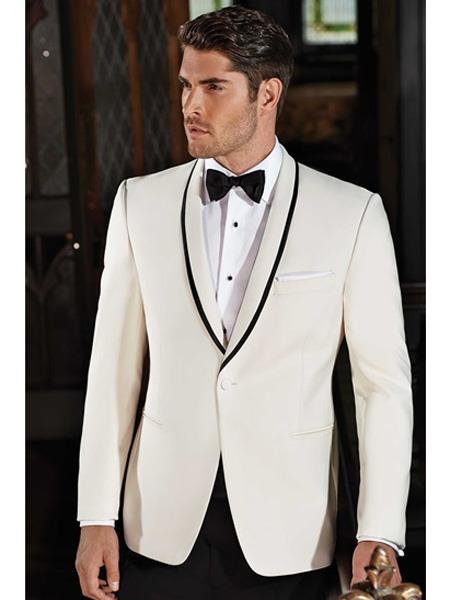 Men's One Button Ivory Tuxedo Suit - 34 Short or Extra Small
