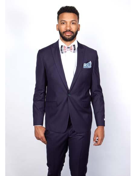 Mens Slim Fit 100% Wool Suit by Rossiman Rossi Peak Lapel Jacket and Plum Tapered Pants