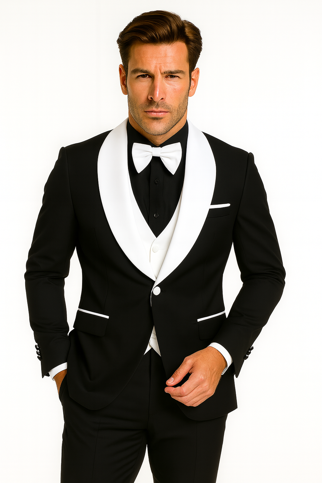 Mens Black Dinner Jacket - Two Toned Color Blazer - Black and White Lapel Sport Coat - Coat Size 38