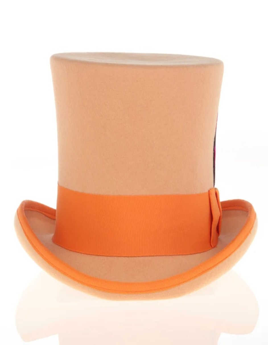 Victorian Steampunk Top Hat - 1800 19th Century - Dressy Loden Felt Top Orange Hat