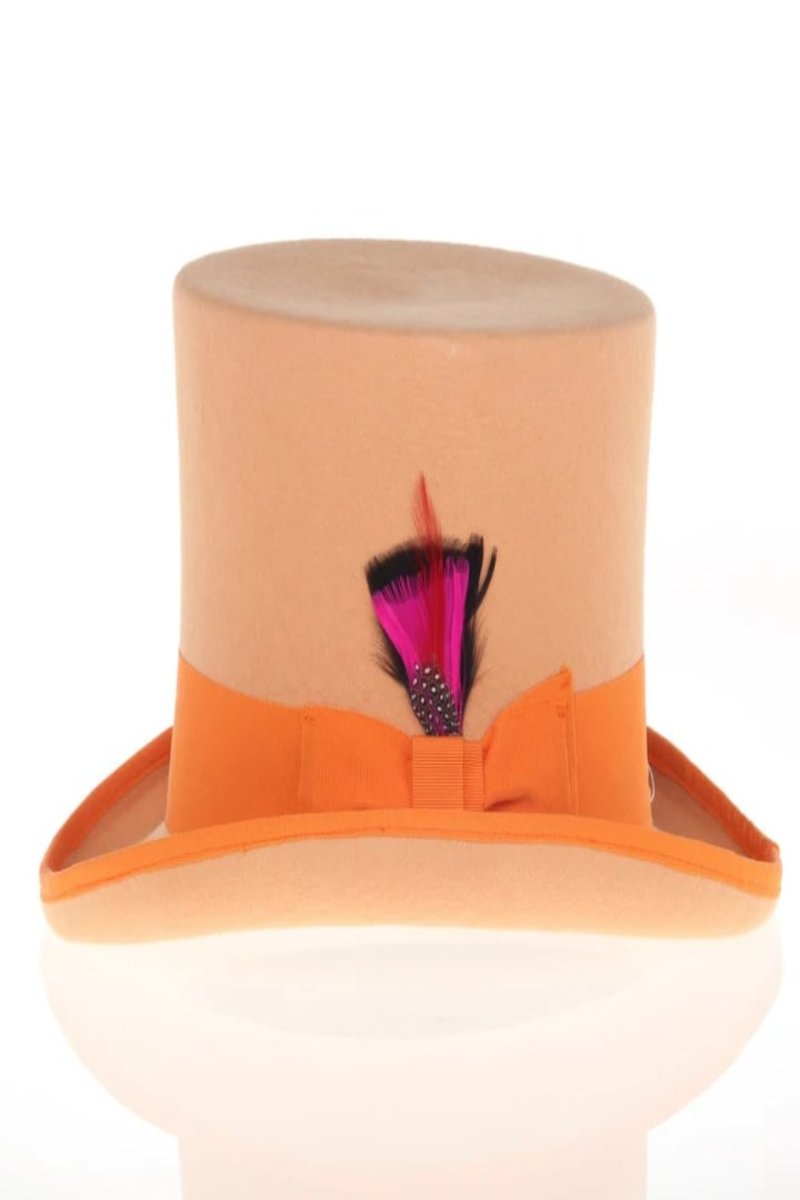 Victorian Steampunk Top Hat - 1800 19th Century - Dressy Loden Felt Top Orange Feather Accent Hat