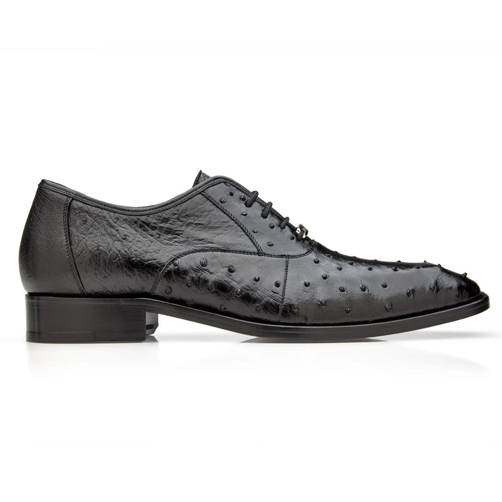 Men's Belvedere Orlando Ostrich Quill Plain Toe Dress Shoe in Black - 8-M