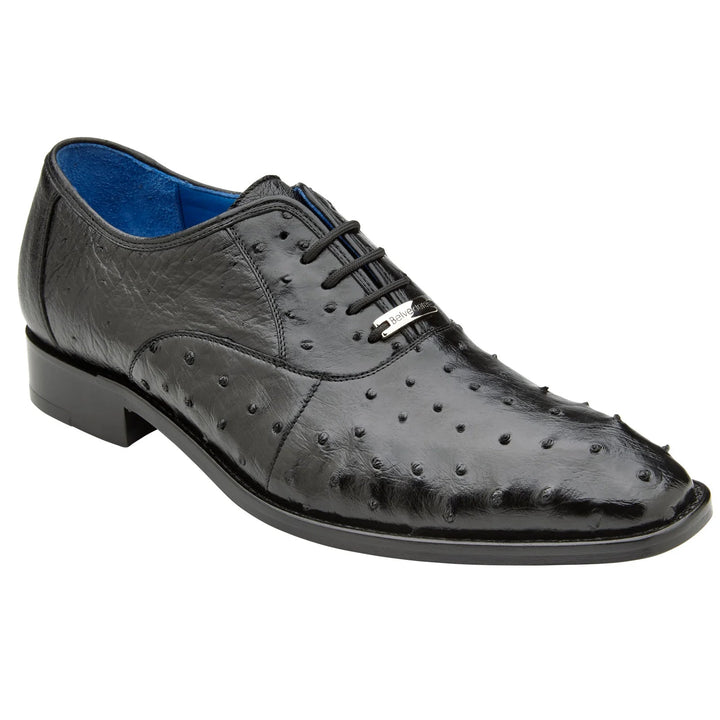 Men's Belvedere Orlando Ostrich Quill Plain Toe Dress Shoe in Black - 8-M