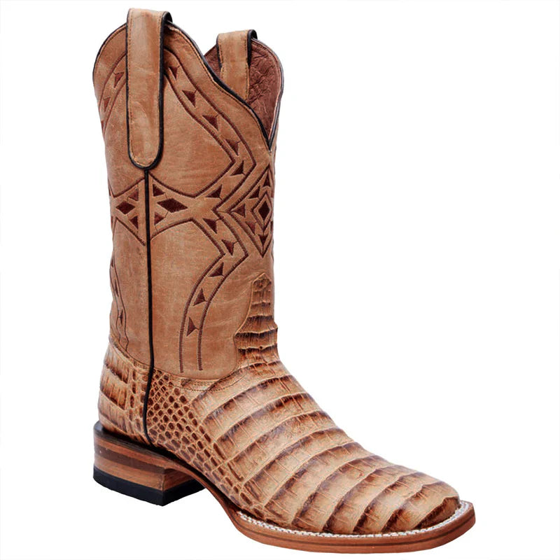Mens White Diamond Boot Oryx Crocodile Print Boots Square Toe - 6