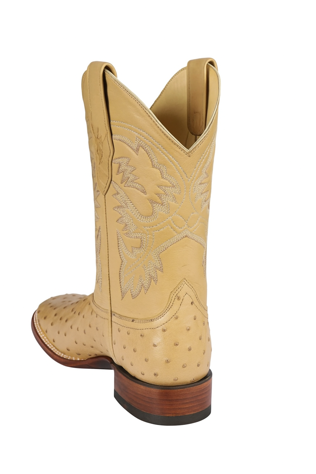 Men's Los Altos Ostrich Skin Wide Square Toe Boots - B-New Designer Collection - Amber