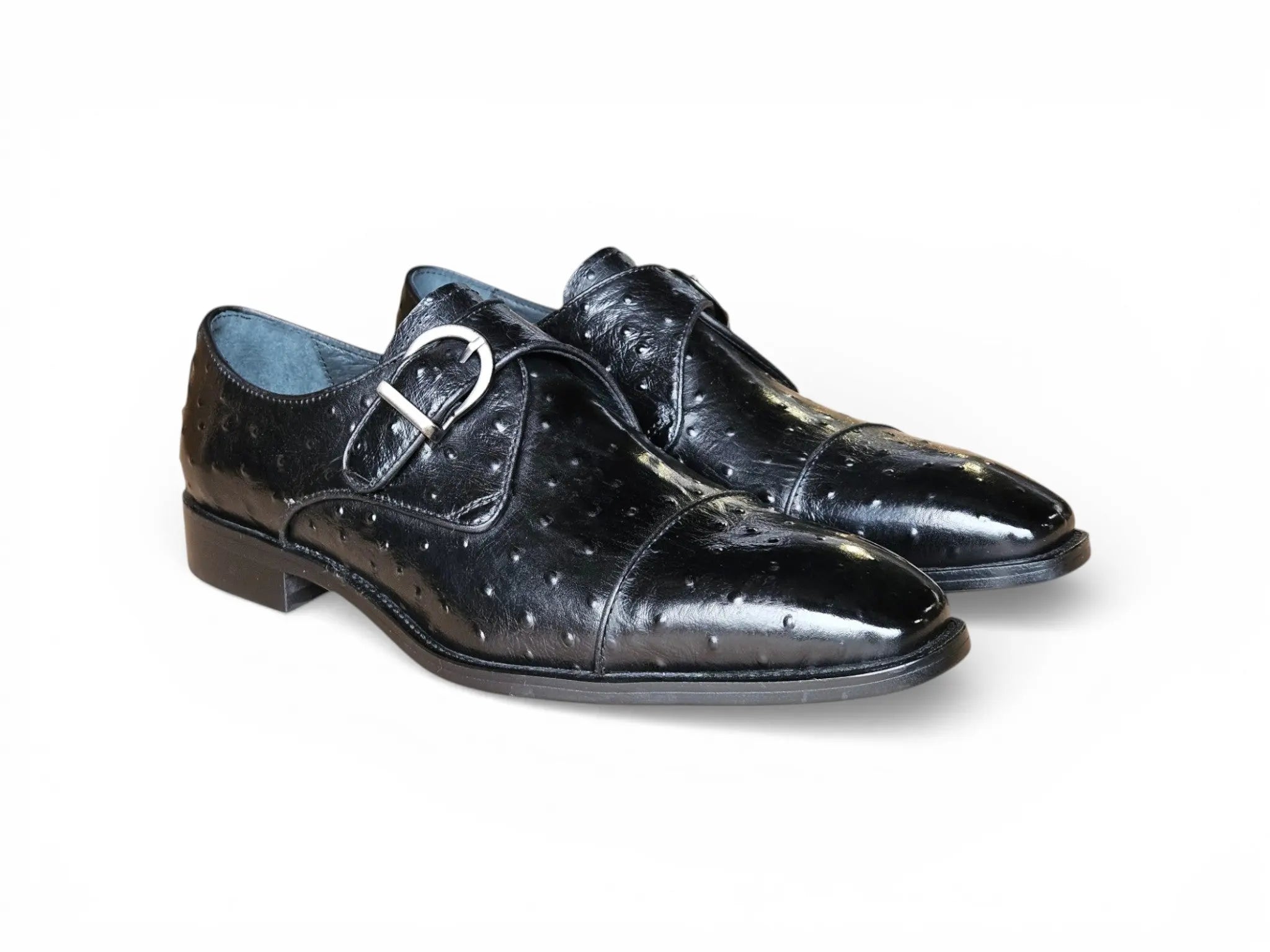 Carrucci Ostrich Embossed Leather Single Monk Strap