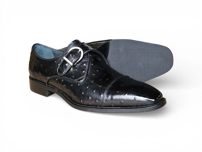 Carrucci Ostrich Embossed Leather Single Monk Strap