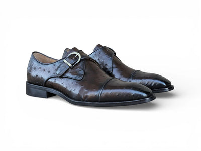 Carrucci Ostrich Embossed Leather Single Monk Strap