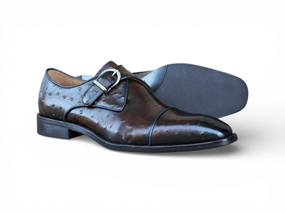 Carrucci Ostrich Embossed Leather Single Monk Strap