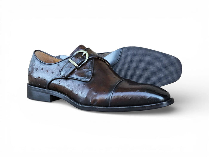 Carrucci Ostrich Embossed Leather Single Monk Strap