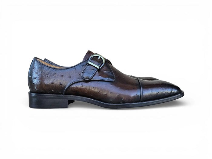 Carrucci Ostrich Embossed Leather Single Monk Strap