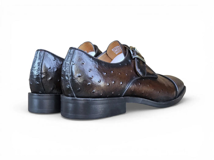 Carrucci Ostrich Embossed Leather Single Monk Strap