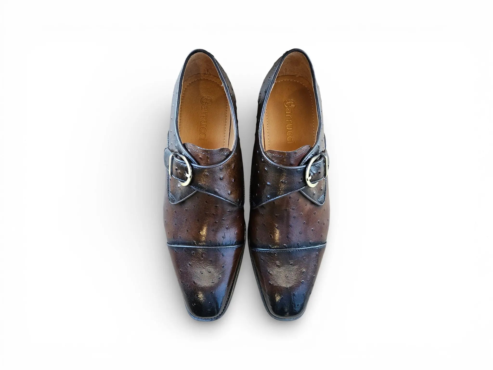 Carrucci Ostrich Embossed Leather Single Monk Strap