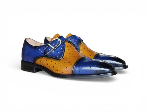 Carrucci Ostrich Embossed Leather Single Monk Strap