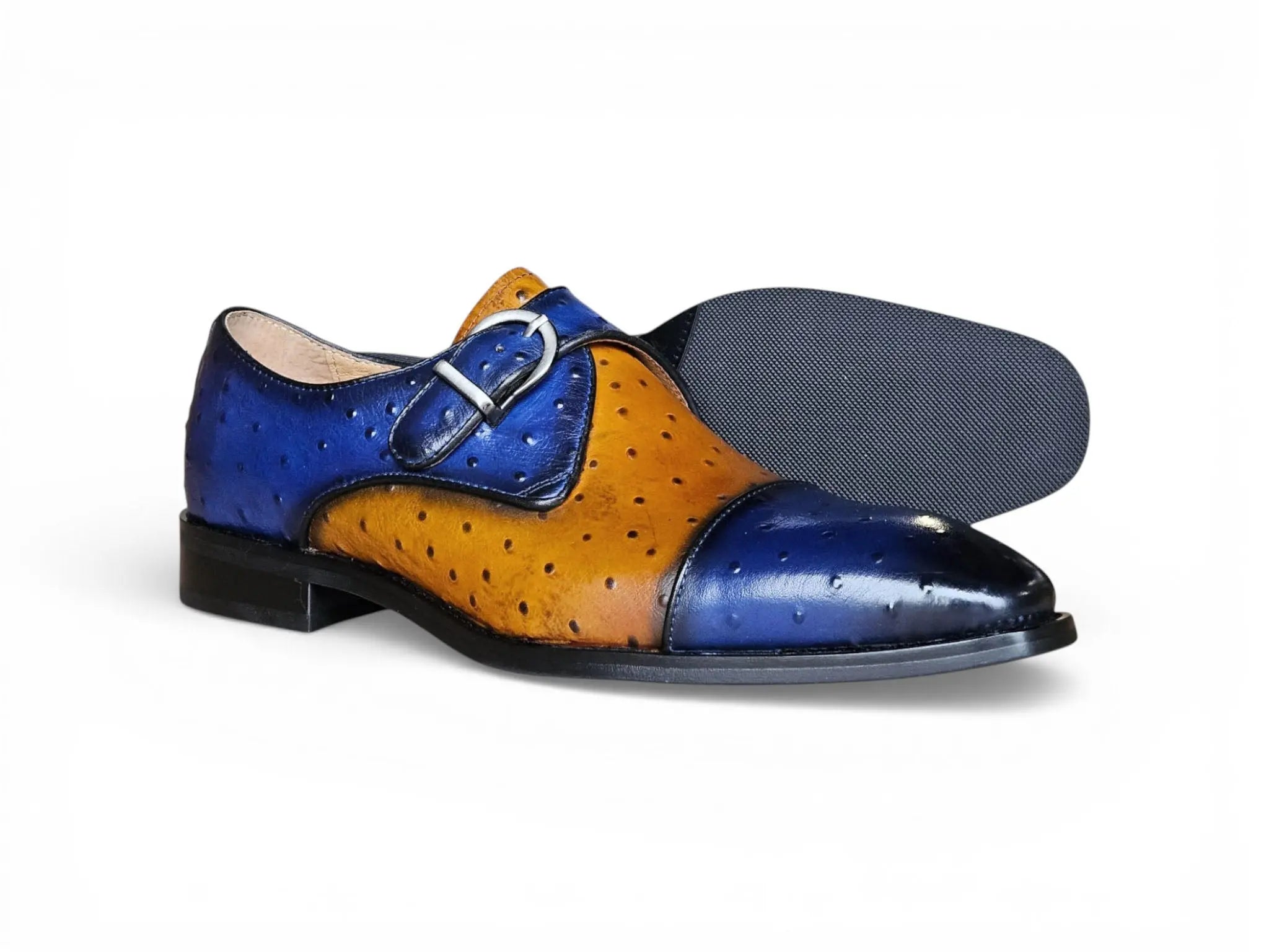 Carrucci Ostrich Embossed Leather Single Monk Strap
