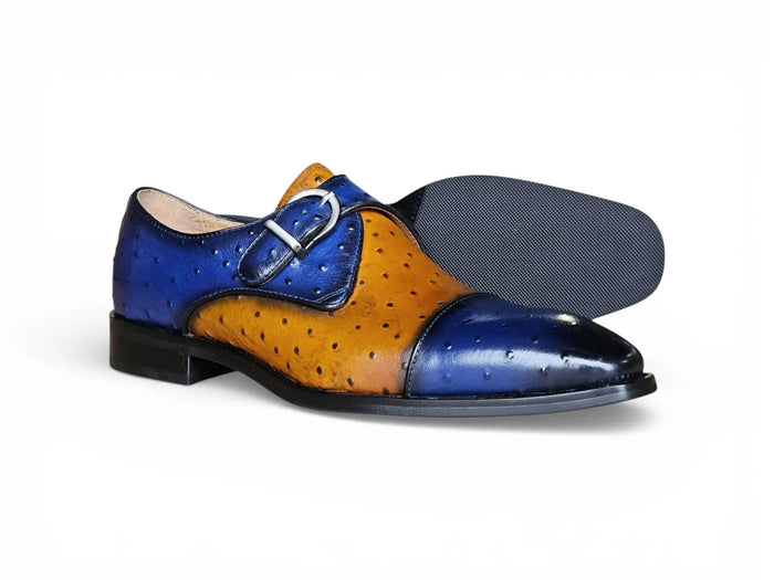 Carrucci Ostrich Embossed Leather Single Monk Strap