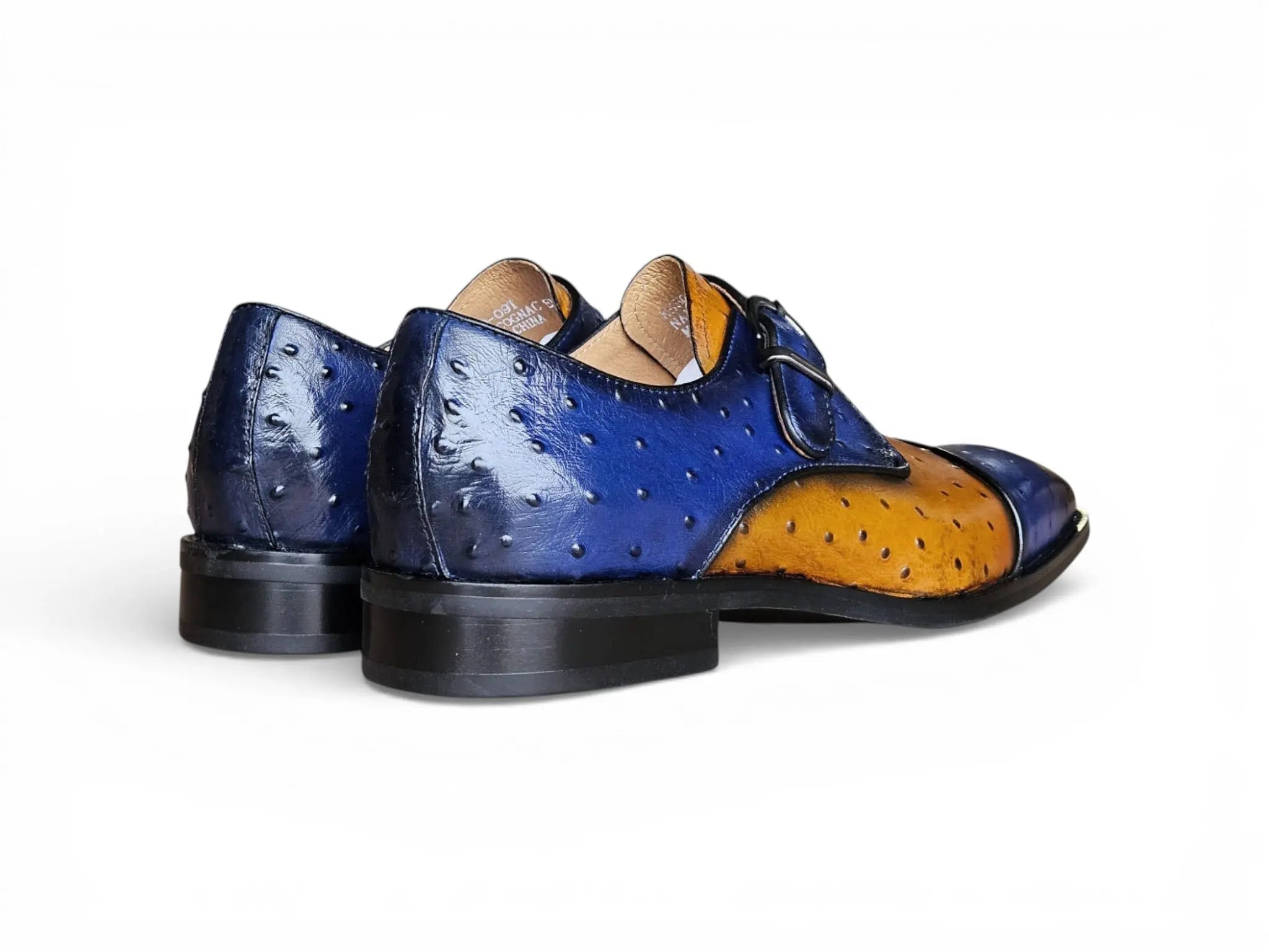 Carrucci Ostrich Embossed Leather Single Monk Strap