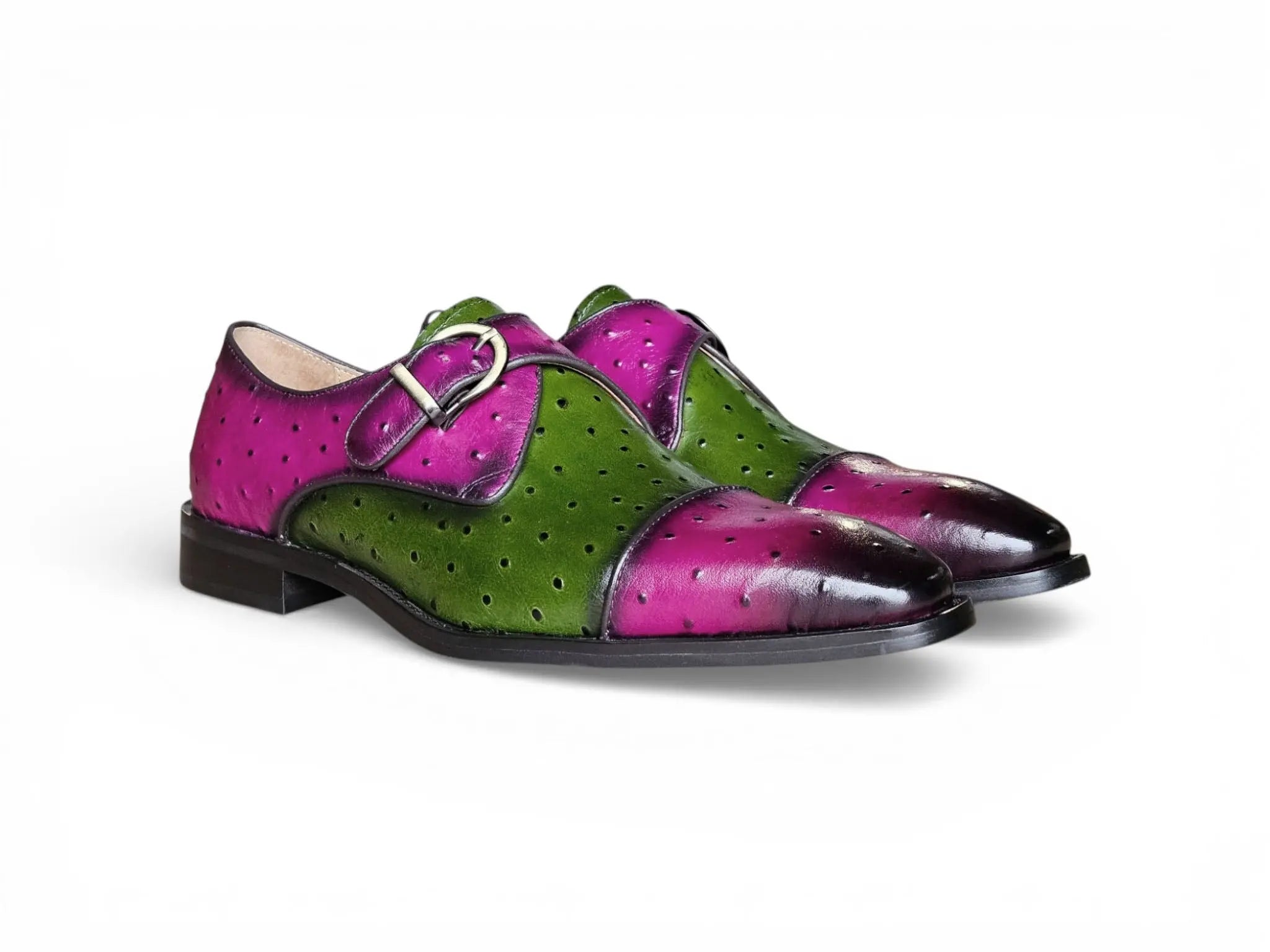 Carrucci Ostrich Embossed Leather Single Monk Strap