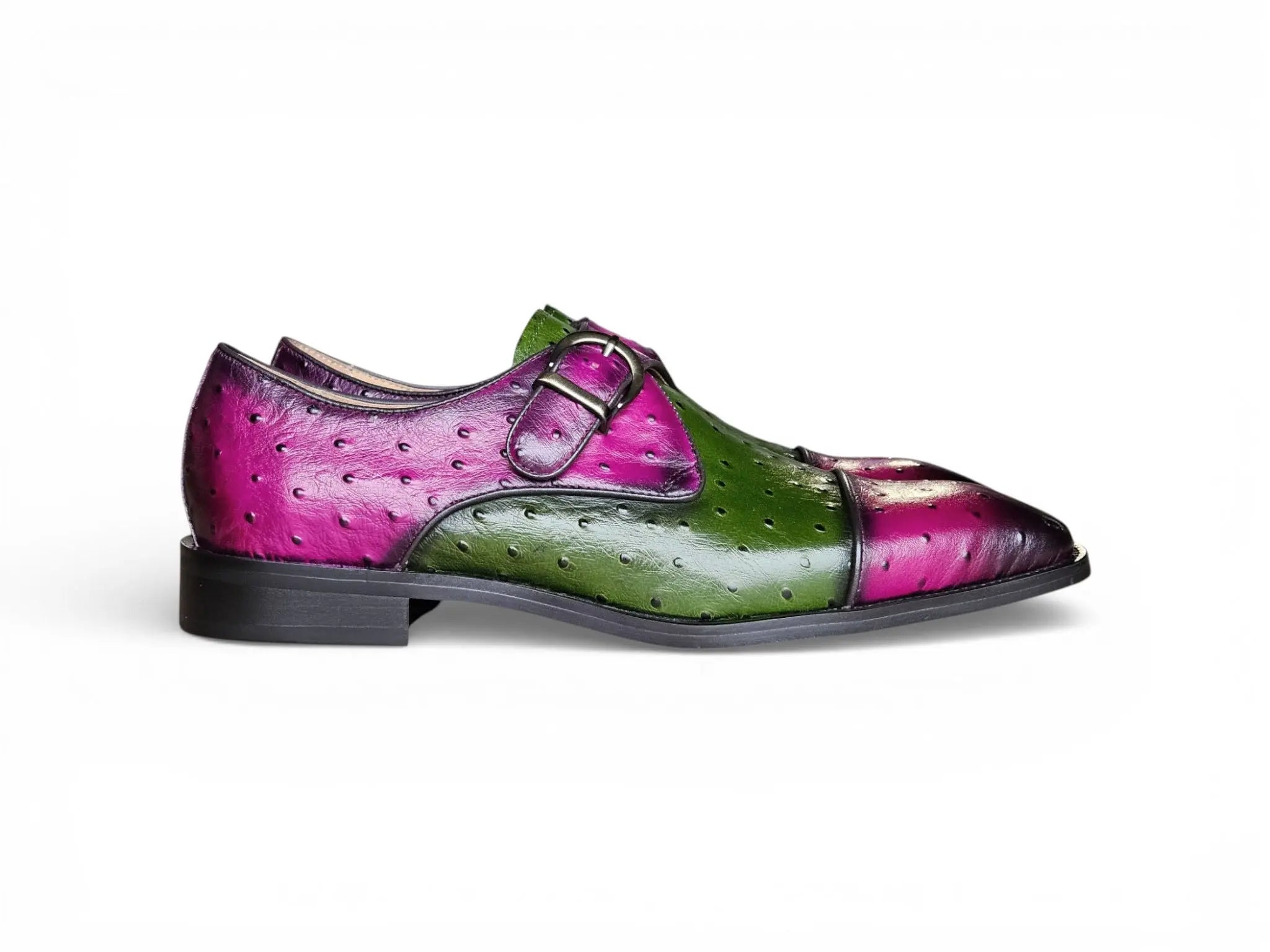 Carrucci Ostrich Embossed Leather Single Monk Strap