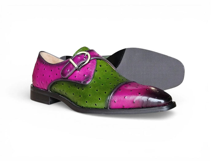 Carrucci Ostrich Embossed Leather Single Monk Strap