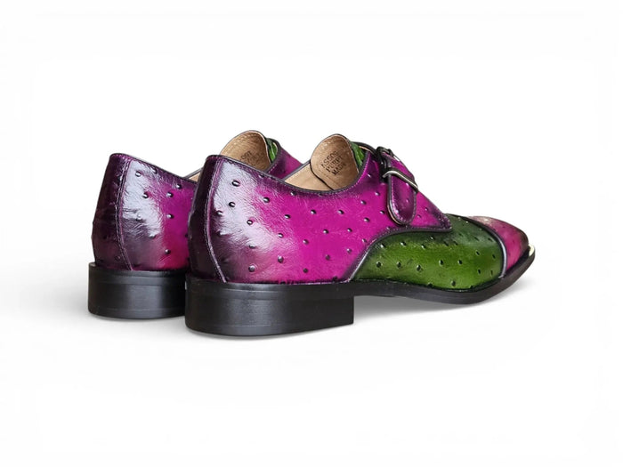 Carrucci Ostrich Embossed Leather Single Monk Strap