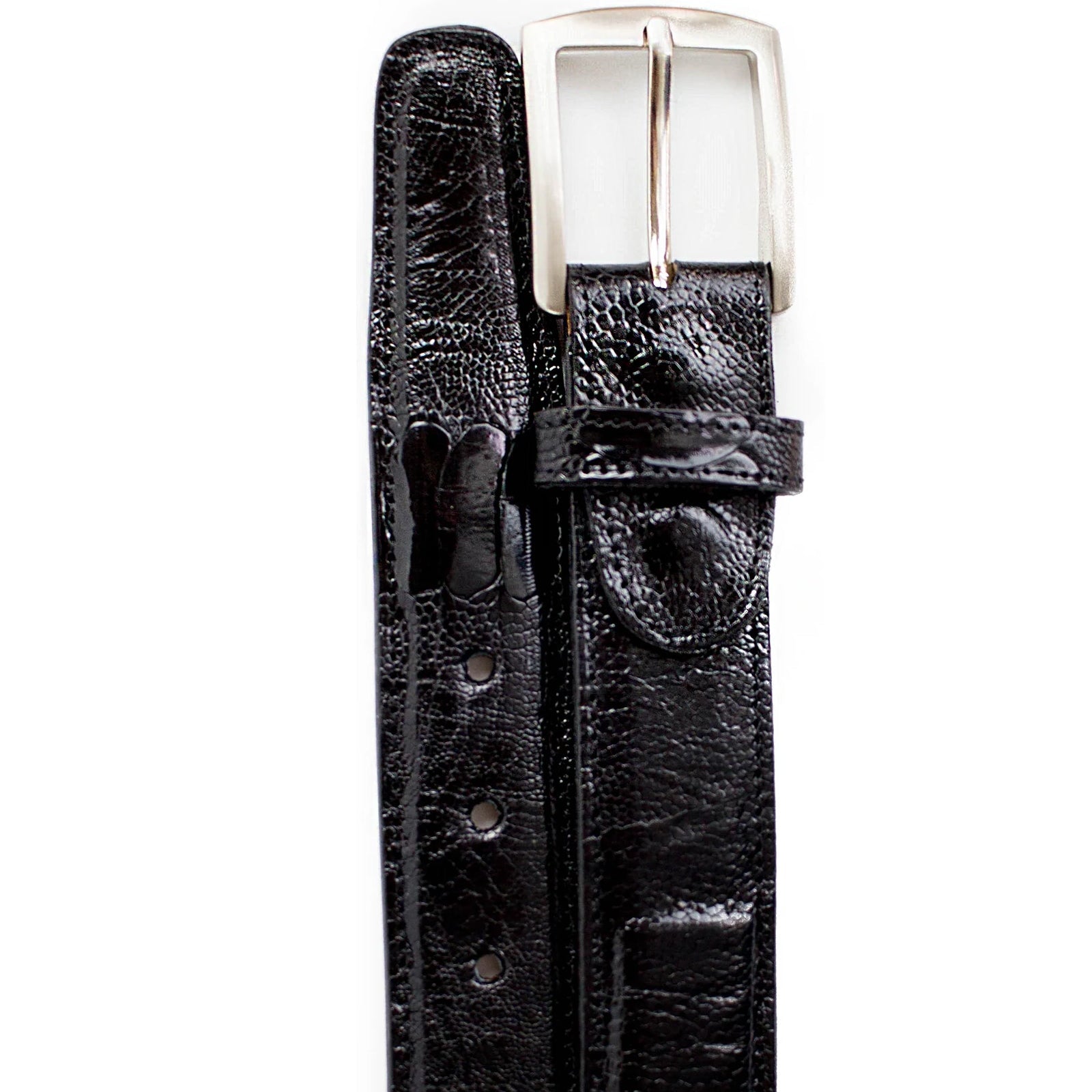 Men's Belvedere Genuine Ostrich Leg Dress Belt in Black - BLACK