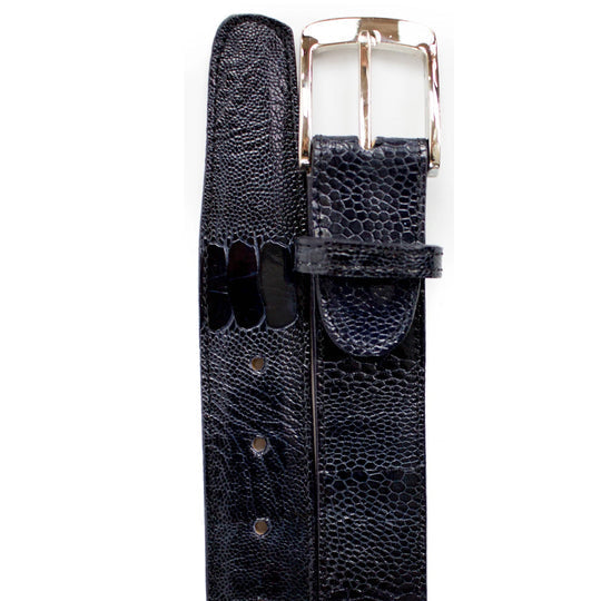 Men's Belvedere Genuine Ostrich Leg Dress Belt in Navy Blue - navy blue