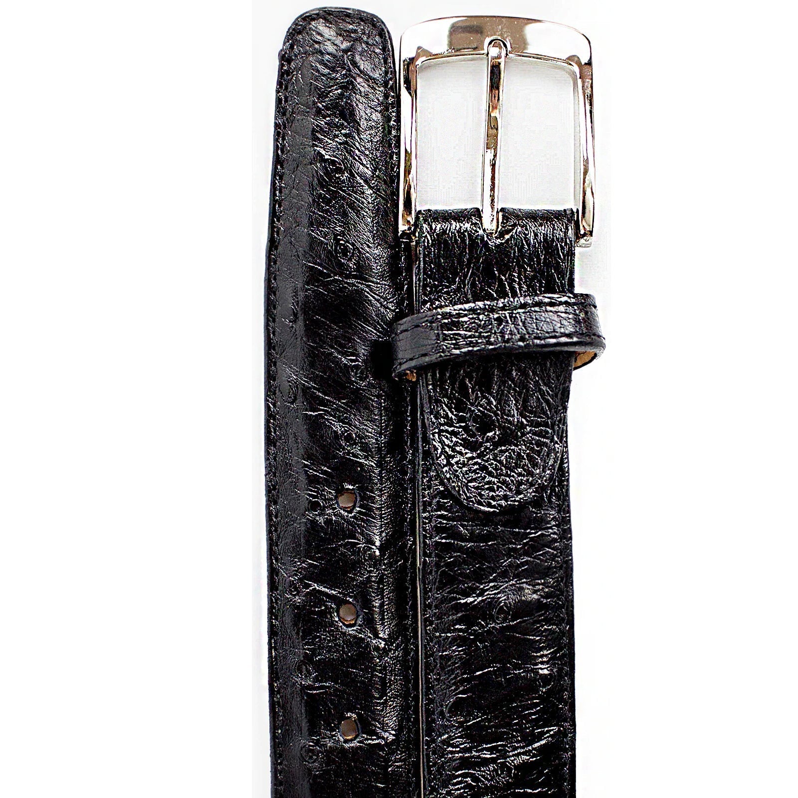 Men's Belvedere Genuine Ostrich Quill Dress Belt in Black - BLACK