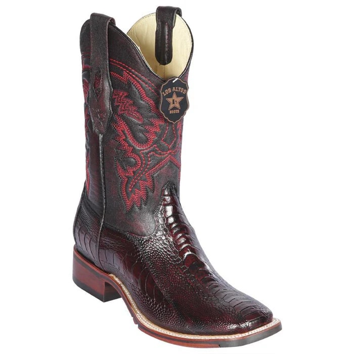 Los Altos Boots - Mens Dress Cowboy Boot - Low Priced Ostrich Leg Square Toe Cowboy Boots - in Black Cherry - 6