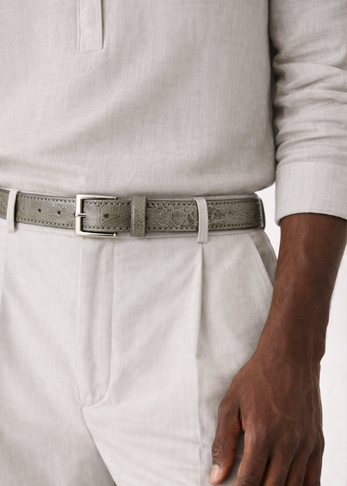Belvedere Ostrich Leg Belt - Gray Luxury Shoe