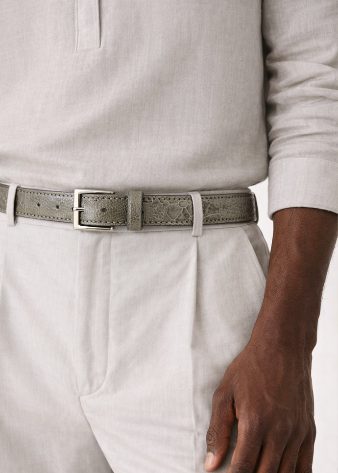 Belvedere Ostrich Leg Belt- Black - 44