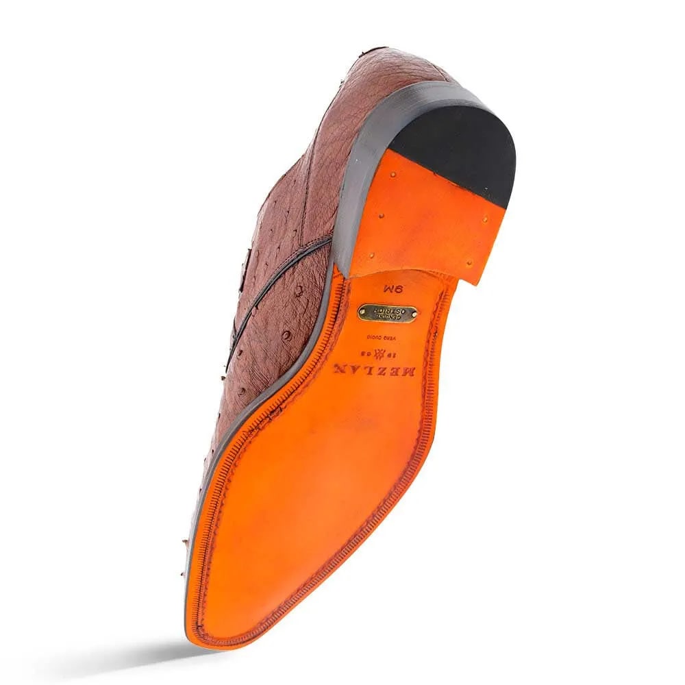 Men's Genuine Full Quill Ostrich Leg Monk Strap Brown Shoes By Mezlan Made in Spain Brand-New Designer Collection - 8
