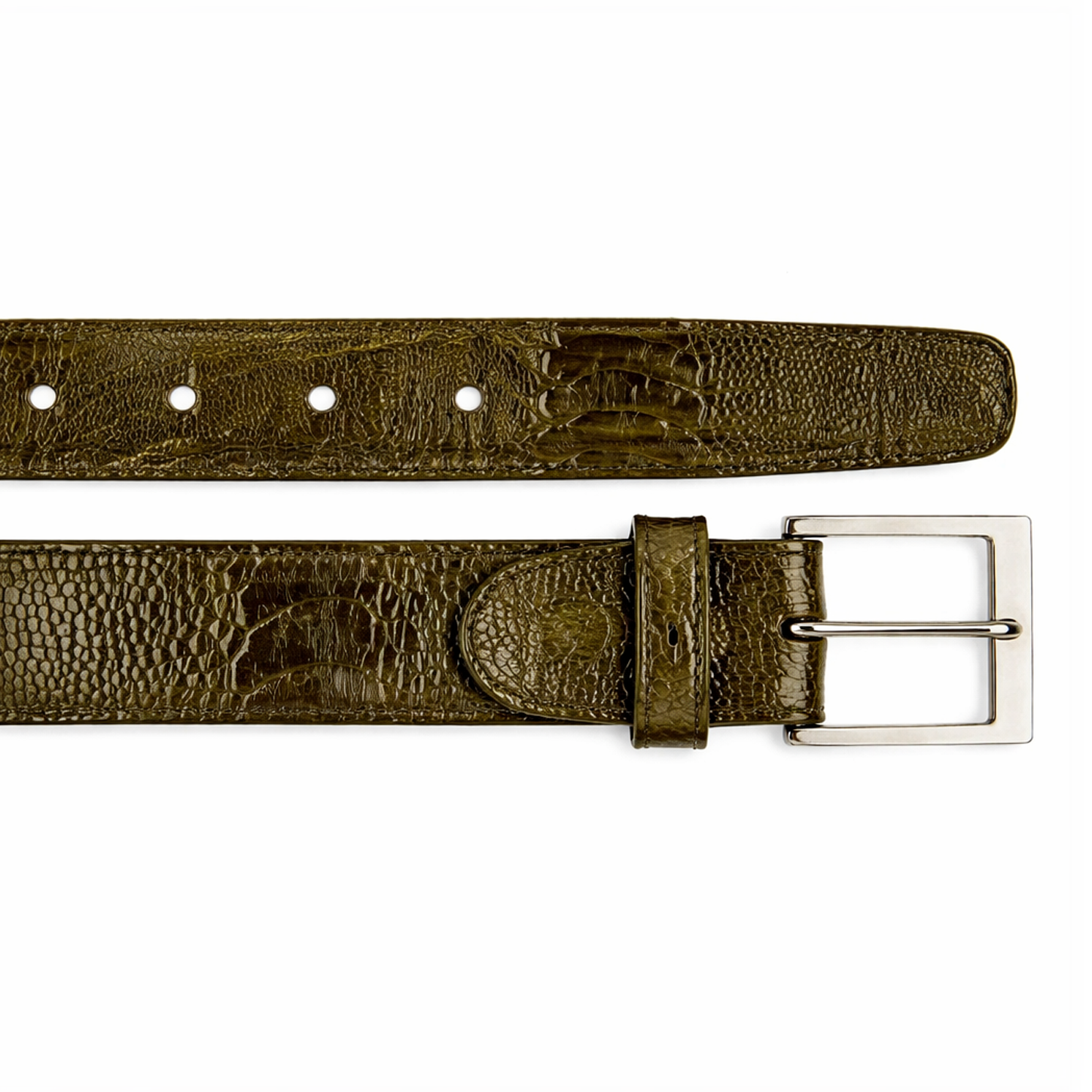 Belvedere Ostrich Leg Belt- Olive - 44