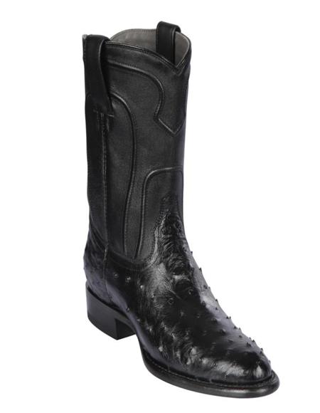 Handcrafted in Mexico Los Altos Boots Men's Ostrich Roper Western Boots Black - 6.0 Standard / D / Medium
