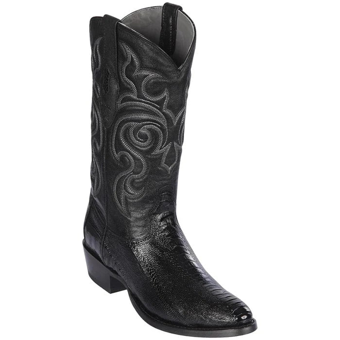 Los Altos Boots - Mens Dress Cowboy Boot - Low Priced Ostrich Leg Cowboy Boots R-Toe - in Black - 6