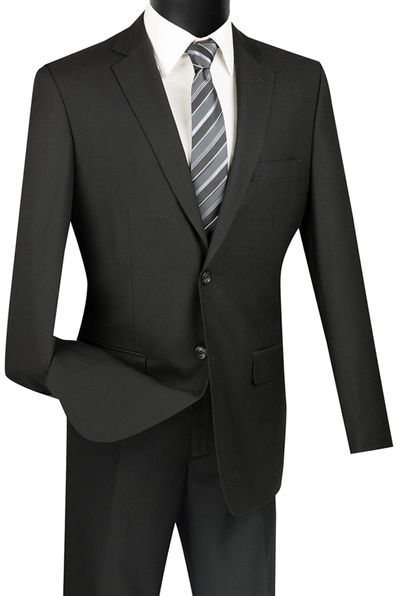 Mens 2 Button Wool Feel Slim Fit Suit in Black - 36 Short