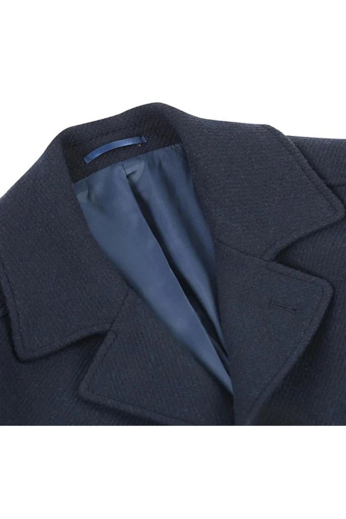 Navy Slim Fit Wool Blend Long Overcoat