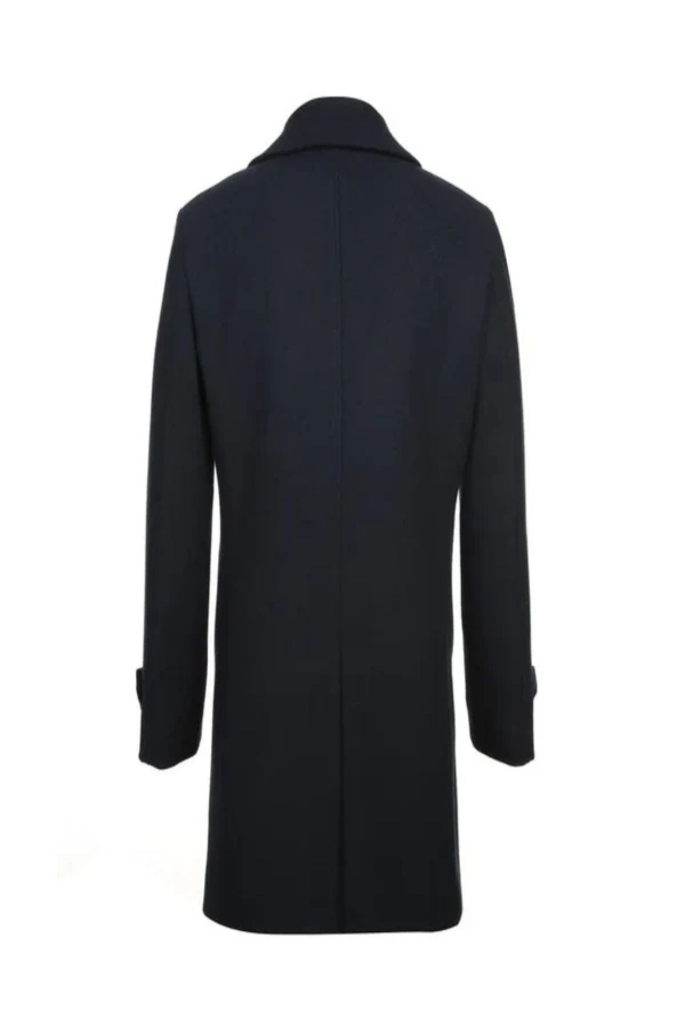 Navy Slim Fit Wool Blend Long Overcoat - Coat Size 38
