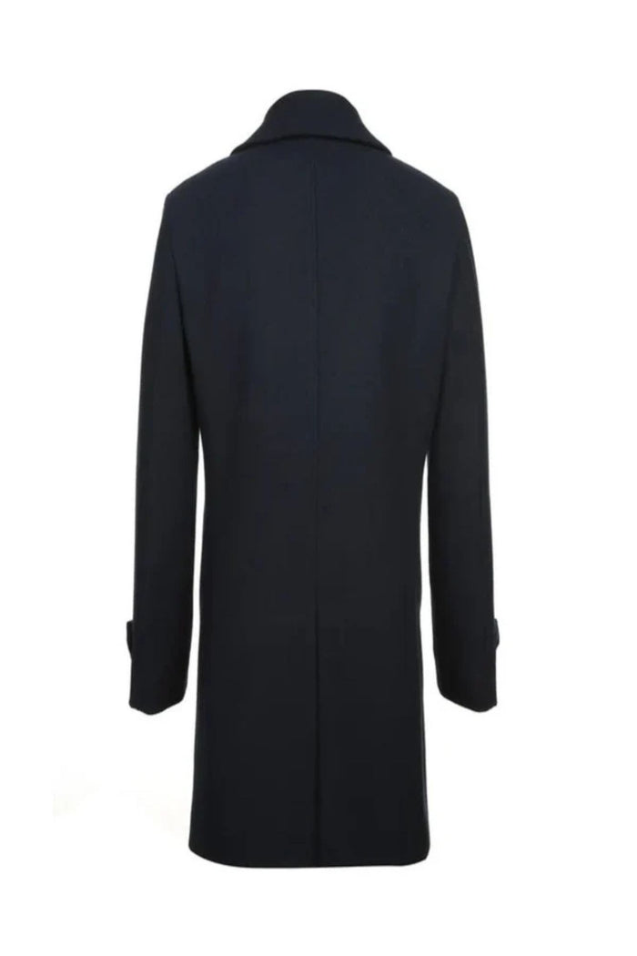 Navy Slim Fit Wool Blend Long Overcoat