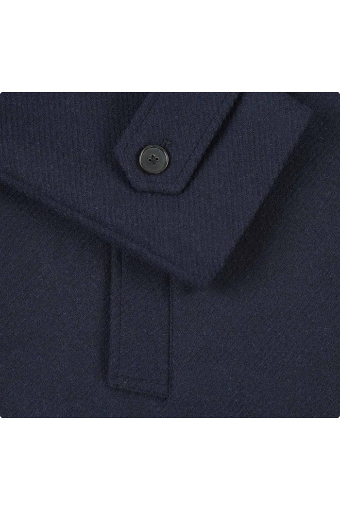 Navy Slim Fit Wool Blend Long Overcoat