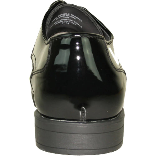 Bravo Mens Formal Wedding and Prom Double Runner Shiny Patent Dress Shoe in Black