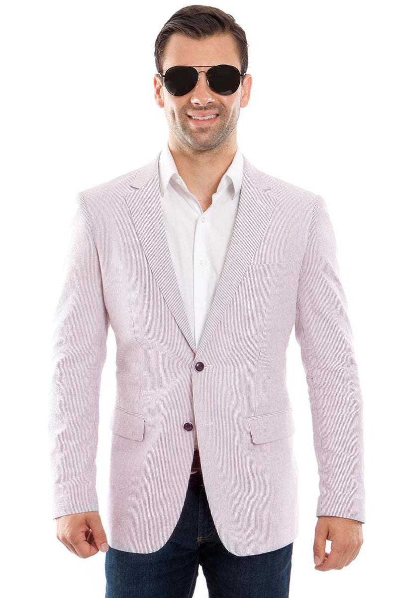 "Seersucker Sport Coat Blazer for Men - Two Button, Summer Tan" - 34 Short