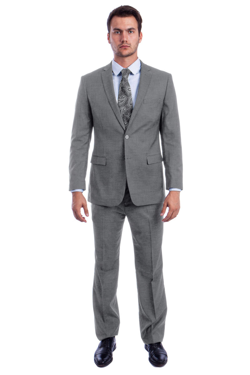 "Modern Fit Men's Summer Suit - Two Button Linen Look, Light Grey" - 34 Short