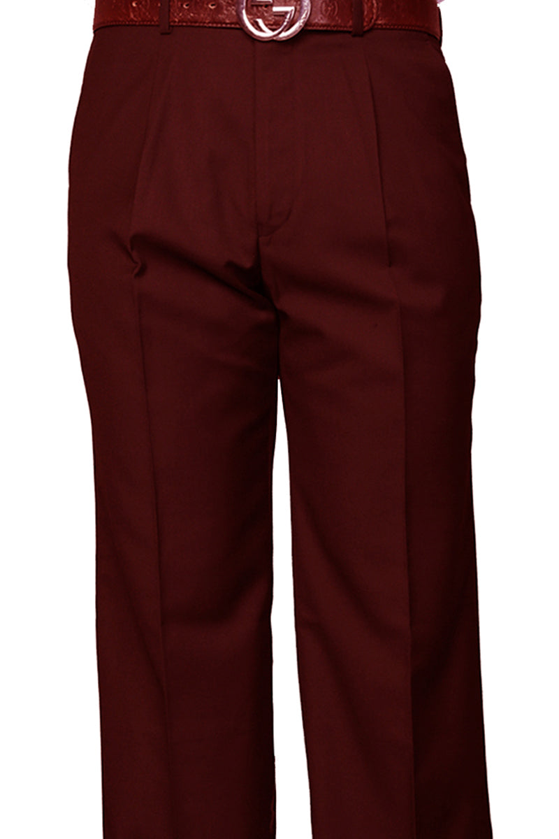 Men's 100% Wool Classic Fit Pleated Dress Pant in Burgundy - 32