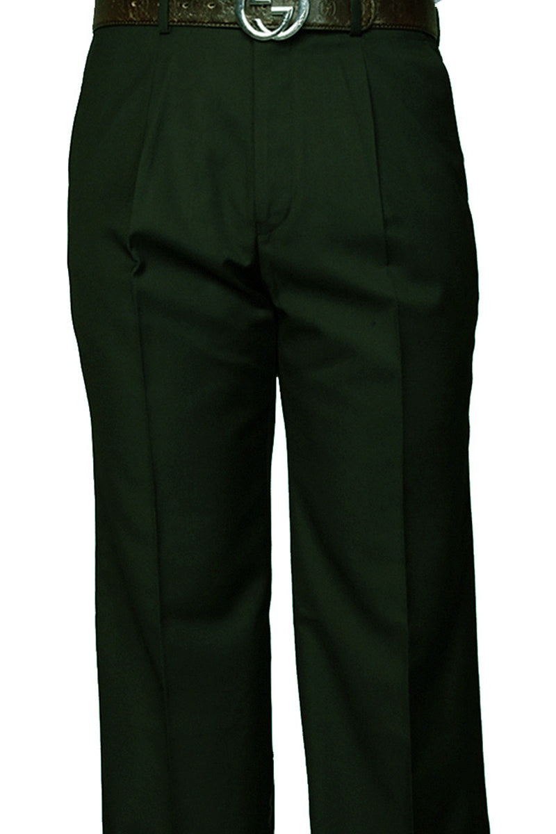 Men's 100% Wool Classic Fit Pleated Dress Pant in Hunter Green - 32