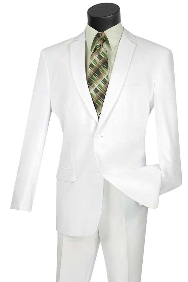 Mens Basic 2 Button Classic Fit Poplin Suit in White - 36 Short