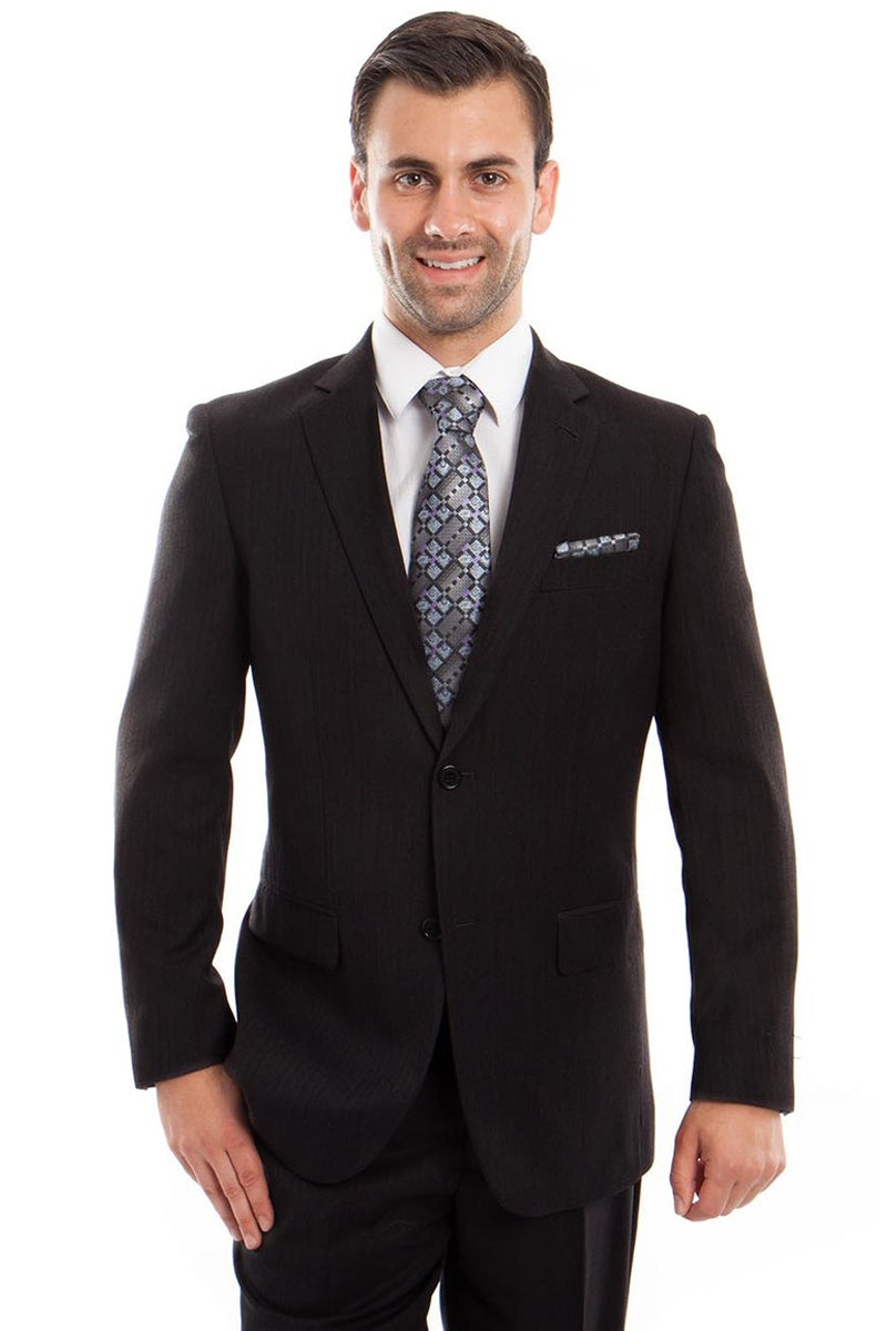 "Black Pinstripe Business Suit for Men - Two Button Micro Tonal"