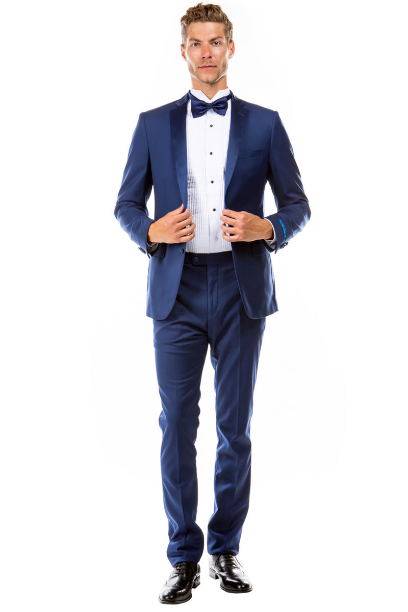 "Indigo Blue Slim Fit Men's Tuxedo - Two Button Style for Wedding & Prom"