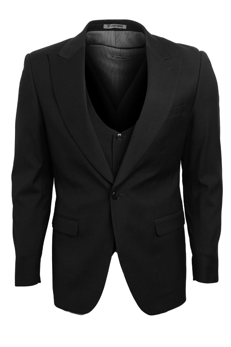 "Stacy Adams Men's Charcoal Suit - Vested One Button Peak Lapel"